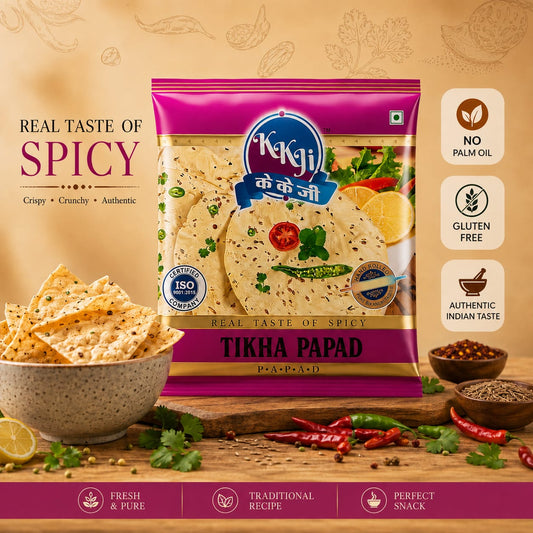 KKJI Teekha Papad . ZERO palm oil ,Authentic. Diameter (in cm) - 13.9